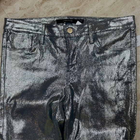J Brand Leather Snake Embossed Pants Metallic Blue Straight Leg Size 30🌸 - Picture 4 of 16